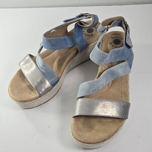 Earth Origins Maxine Women's Wedge Sandals Metallic Blue Denim Strappy Size 9